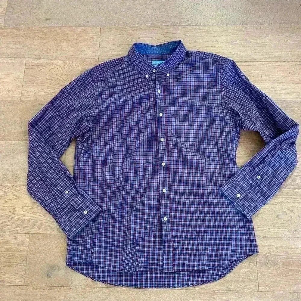 J. Mclaughlin Modern Fit Plaid Button Down Shirt XL Blue
